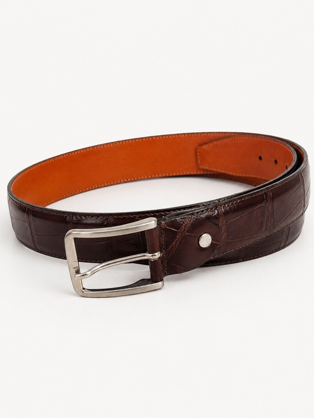 Vera Pelle Men's Italian Leather Croc-Embossed Brown Classic Minimalist Belt